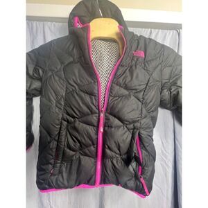 The North Face Girls Reversible 550 Down Puffer Jacket Black Pink Black L 14/16